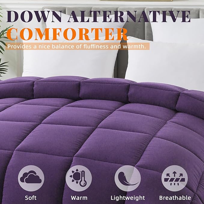 Cosybay Down Alternative Comforter (Purple, Twin) - All Season Soft Quilted Twin Size Bed Comforter - Duvet Insert with Corner Tabs -Winter Summer Warm Fluffy, 64x88 inches