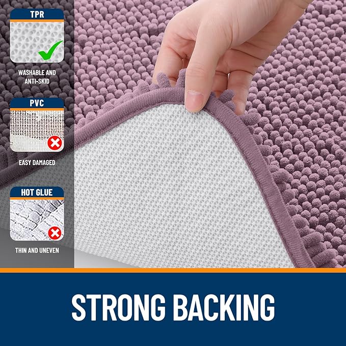 OLANLY Bathroom Rugs 70x24, Extra Soft Absorbent Chenille Bath Rugs, Rubber Backing Quick Dry, Machine Washable Bath Mats for Bathroom Floor, Tub and Shower, Home Decor Accessories, Deep Plum