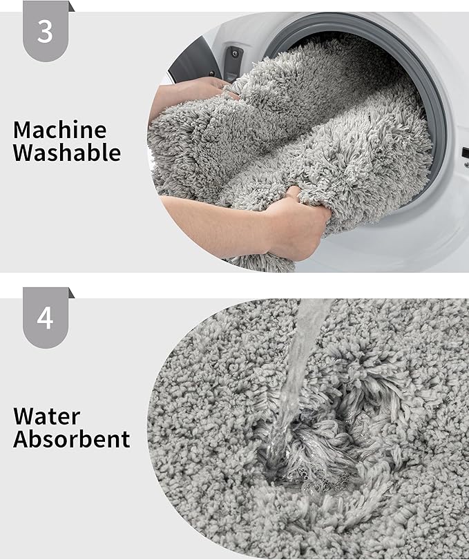 Grey Toilet Rug 22x24 Non Slip Fluffy Toilet Floor Mat U Shaped Washable Bathroom Contour Rug for Toilet Absorbent Thick Toilet Carpet