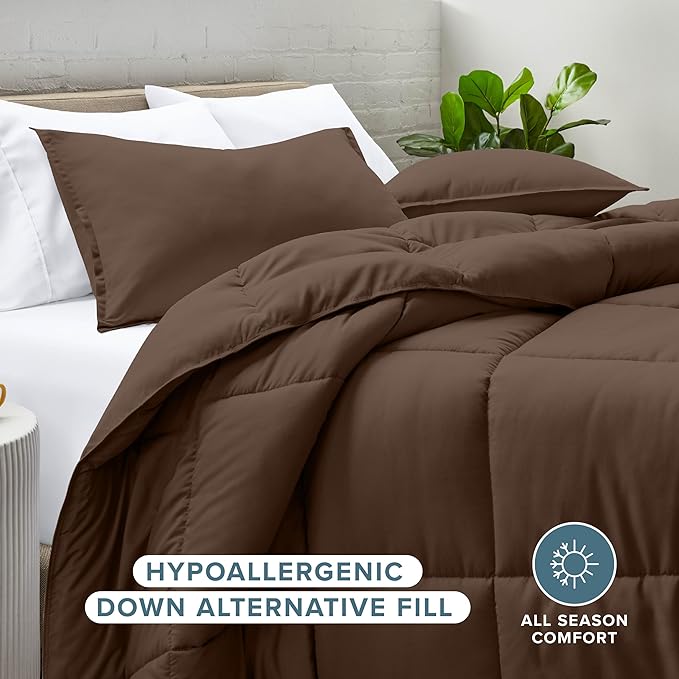 Bare Home Comforter Set - King/California King Size - Ultra-Soft - Goose Down Alternative - Premium 1800 Series - All Season Warmth (King/Cal King, Cocoa)