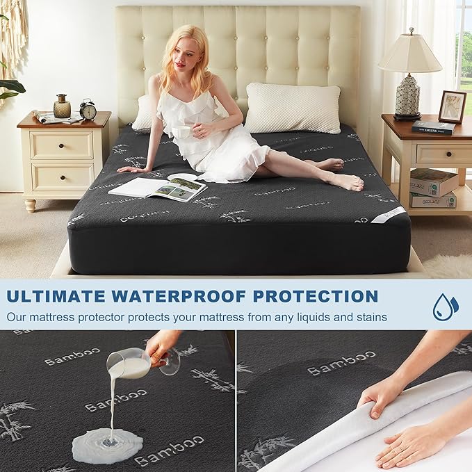 BEDLORE Twin Size Waterproof Mattress Protector Viscose Derived from Bamboo, Soft Mattress Cover Fitted with Deep Pocket 6"-15", Breathable & Cooling Noiseless Mattress Pad, Machine Washable(Gray)