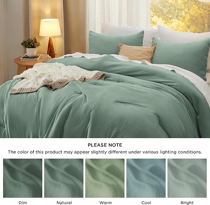 Bedsure Full Size Comforter Set, Sage Green Soft Prewashed Bedding for All Seasons, 3 Pieces GentleSoft™ Warm Down Alternative Bed Set, 1 Lightweight Comforter (82"x86") and 2 Pillowcases (20"x26")