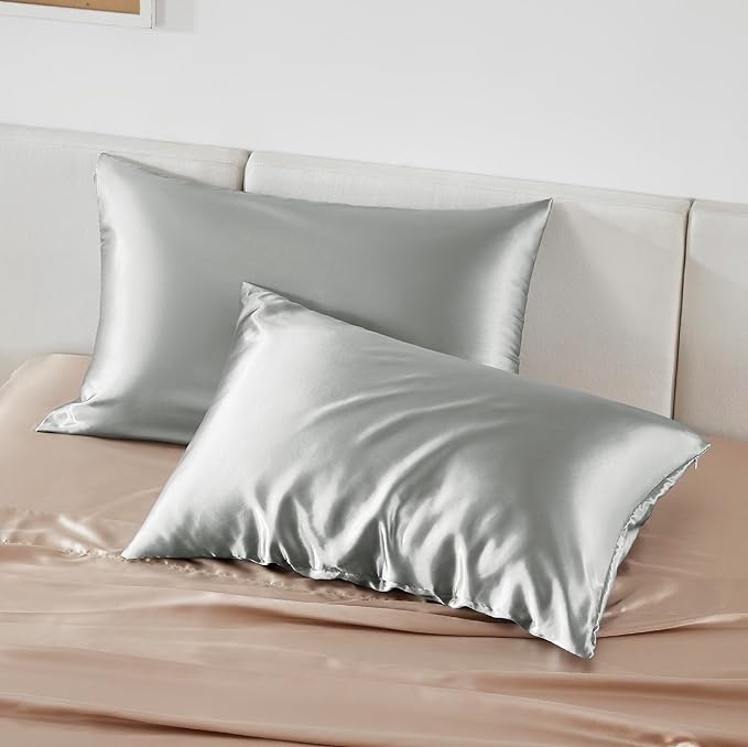 Bedsure Satin Pillowcase with Zipper, Similar to Silk Pillow Cases 2 Pack, Grey Satin Pillow Cases Queen Size Set of 2, Silky & Soft Pillow Covers for Hair and Skin, Gifts for Women Men, 20x30 Inches