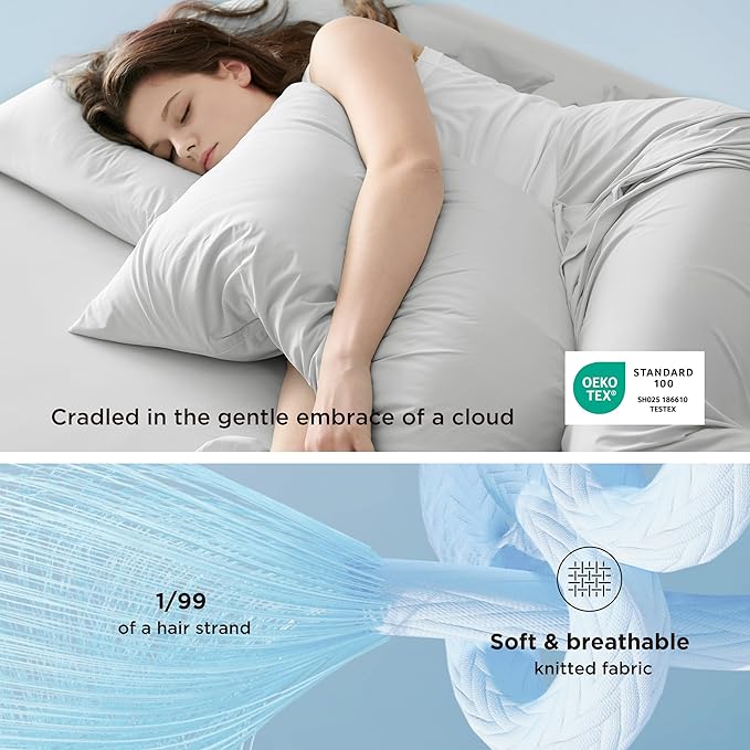 Bedsure Cooling Pillow Cases, Zipper Pillow Cases Standard Size Set of 2, Cool Pillowcases for Hot Sleepers and Night Sweats, Silky Soft & Breathable Cold Pillow Covers, Gift, Grey, 20x26 Inches