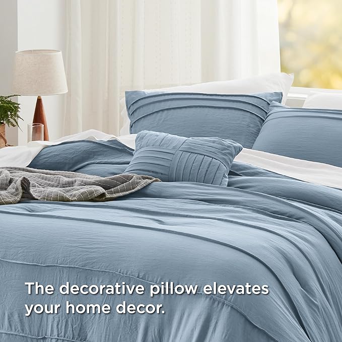 Bedsure Full Comforter Set - 4 Pieces Pinch Pleat Bed Set, Light Blue Boho Bedding for All Season, 1 Soft Comforter, 2 Pillowcases, 1 Decorative Pillow