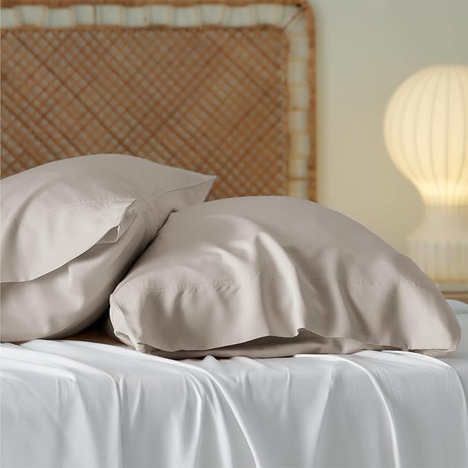 Bedsure Cooling Pillow Cases Standard Size, Rayon Derived from Bamboo Standard Pillowcases, Line Pillow Cases Set of 2, Breathable & Soft Bedding Pillow Covers with Envelope Closure, 20x26 Inches