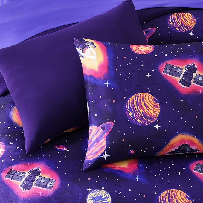 Twin Comforter Set for Boys-5 Pieces Space Rocket Twin Bedding Sets for Kids, Ultra Soft Bed in A Bag with Sheets