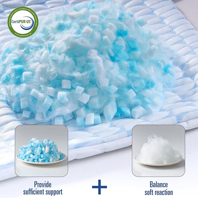 QUTOOL Firm Cooling Pillow Shredded Memory Foam(Adjustable Loft), Supportive Gel Pillow for Side, Back, and Stomach Sleepers, Washable Cover, Queen Size, for Parents Men
