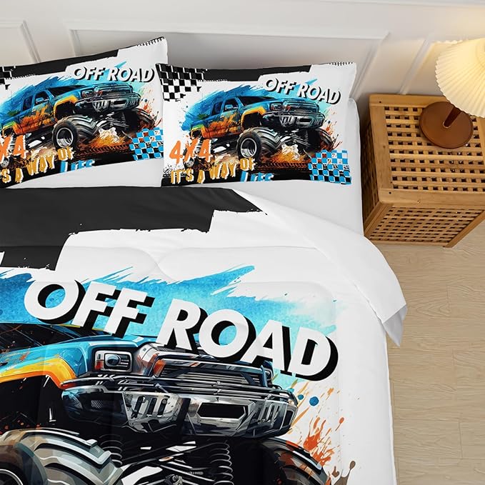 Off Road Truck Comforter Full Size for Boy，Off Road Truck Bedding Full Size，with 1 Comforter with 2 Pillow Case，Off Road Truck Bedroom Decor