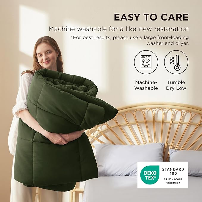 Bedsure Comforter Duvet Insert - Quilted Comforters Queen Size, All Season Duvet, GentleSoft Down Alternative Bedding, with 8 Tabs, Gifts for Women/Men, Olive Green, Queen 88 x 88 Inches