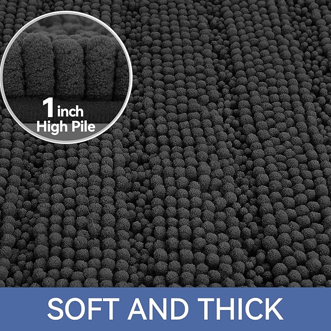 Bcoimo 24"×17" Chenille Bath Mat – Non-Slip with Backing Bath Rug Ultra-Absorbent and Machine Washable Bathroom Mat Quick-Dry Design. Ideal for Bathroom and Tub Areas