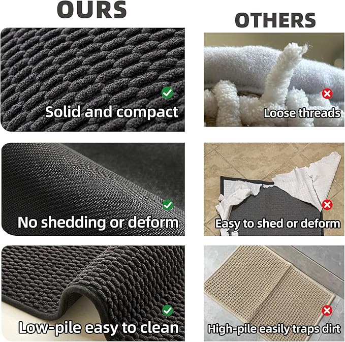 Black Large Bathroom Rugs Non Slip Washable Bath Rugs Super Absorbent Bathroom Rug Thin Quick Dry Low Pile Bath Mats, Black 36''x48''