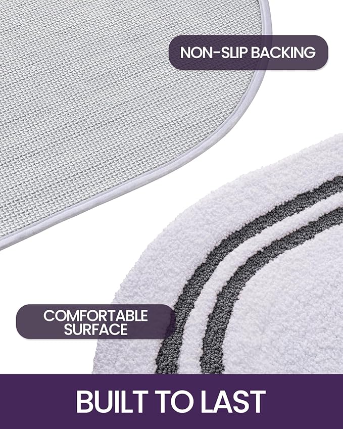 DEXI Oval Bath Mats for Bathroom, 24x36 Absorbent Bath Mat, Washable Microfiber Bathroom Rug with Non Slip Backing for Shower Floor, Dark Grey