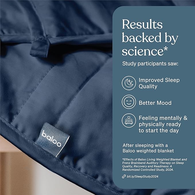 Baloo Weighted Blanket for Adults 15 lb (Navy Blue, 60"x80") | Cool & 100% Cotton | Machine Washable & Dryer Safe | Glass Microbead Fill