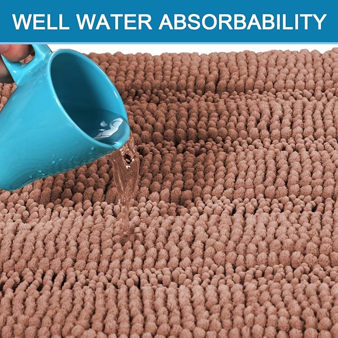 H.VERSAILTEX Bath Rugs for Bathroom Non Slip Bath Mats Extra Thick Chenille Striped Rug 20" x 32" Absorbent Non Skid Fluffy Soft Shaggy Washable Dry Fast Plush Mat for Indoor, Bath Room - Muted Clay