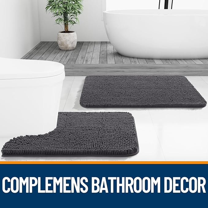 OLANLY Bathroom Rugs 44x32, Extra Soft Absorbent Chenille Bath Rugs, Rubber Backing Quick Dry, Machine Washable Bath Mats for Bathroom Floor, Tub and Shower, Home Decor Accessories, Dark Grey
