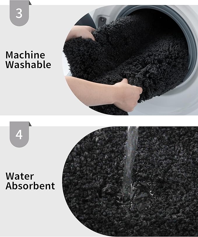 Black Bathroom Rug 24x36 Non Slip Fluffy Bath Mat for Bathroom Floor Washable Plush Luxury Bath Rug for Tub Soft Shaggy Shower Sink Mat