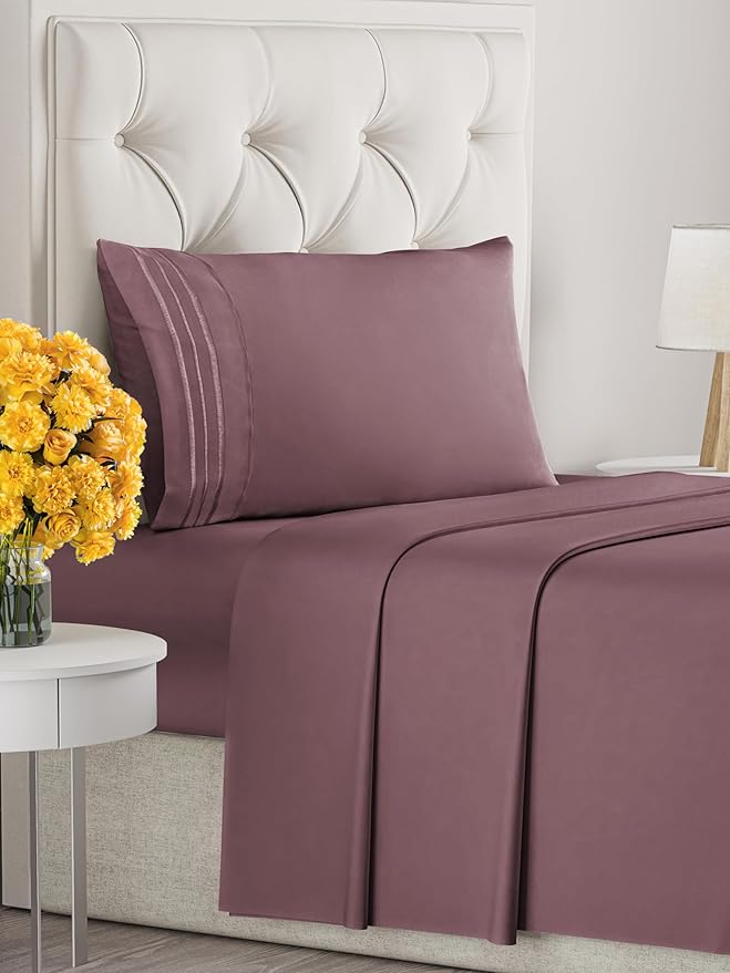 Twin XL Size 3 Piece Sheet Set - Extra Soft, Breathable & Cooling Sheets - Hotel Luxury Durable Bed Sheets for Women & Men - Deep Pockets, Easy-Fit & Wrinkle-Free Sheets - Cool Plum Oeko-Tex Sheets