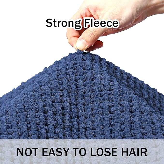 Bathroom Rugs Non Slip Washable, Super Absorbent Thin Bath Mat for Small Quick Dry Low Pile Bathroom Rug, (Navy Blue, 32″x20″)
