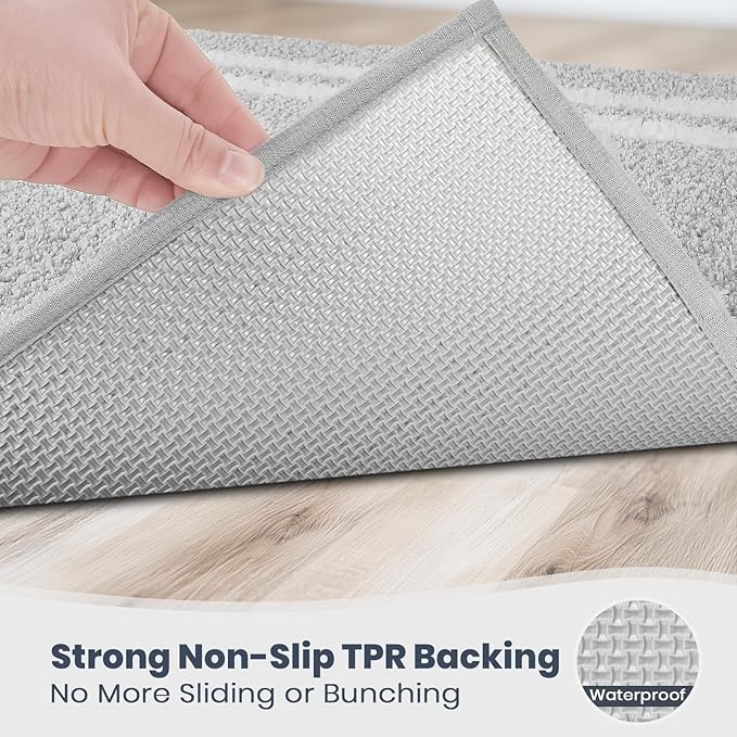 PURRUGS Bathroom Rug Non-Slip Machine Washable 30" x 60", Super Absorbent and Quick Dry Shaggy Microfiber Bath Mat, Extra Soft and Plush Bath Rug for Bathtub, Shower and Sink, Light Grey