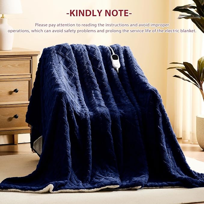 Heated Electric Blanket Full Size-72"x84" Heating Blanket with 10 Heating Levels & 5 Time Settings Over-Heat Protection，Winter Warmer for Adults with ETL Certification（Navy Blue）