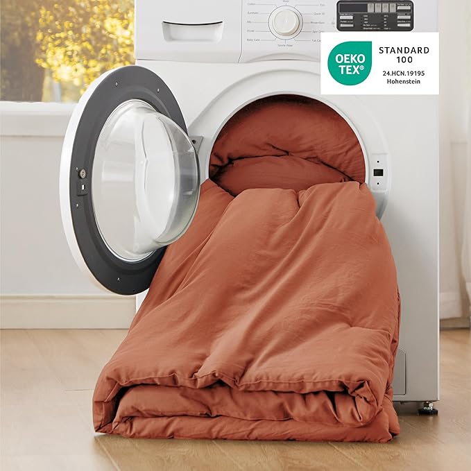 Bedsure Full Size Comforter Set, Burnt Orange Soft Prewashed Bedding for All Seasons, 3 Pieces GentleSoft™ Warm Down Alternative Bed Set, 1 Lightweight Comforter (82"x86") and 2 Pillowcases (20"x26")