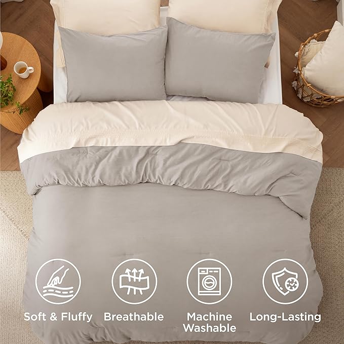Bedsure Full Size Comforter Set, Linen Soft Prewashed Bedding for All Seasons, 3 Pieces GentleSoft™ Warm Down Alternative Bed Set, 1 Lightweight Comforter (82"x86") and 2 Pillowcases (20"x26")