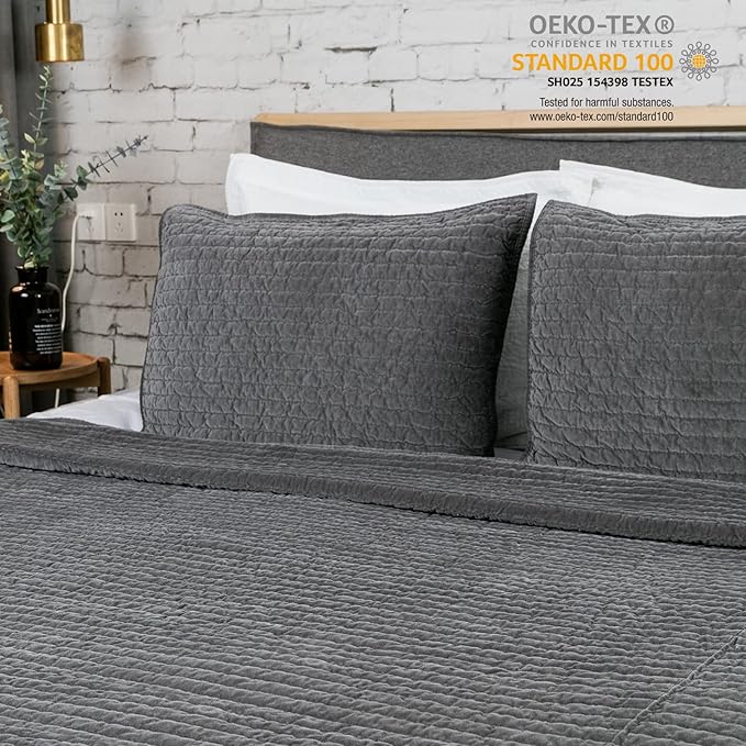 ELEGANT LIFE HOME Velvet Quilt Twin Reversible Royal Cotton Velvet Pic-Stitch Bedding Quilt - Twin - 68'' x 90'', Grey