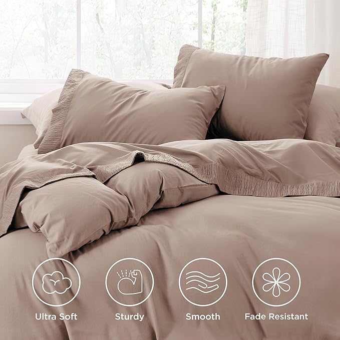 Bedsure Queen Sheet Set - 4 Pieces Soft Queen Size Sheets - Breathable & Cooling - Hotel Luxury - Easy Care Polyester Microfiber Bedding for Women, Men, Khaki