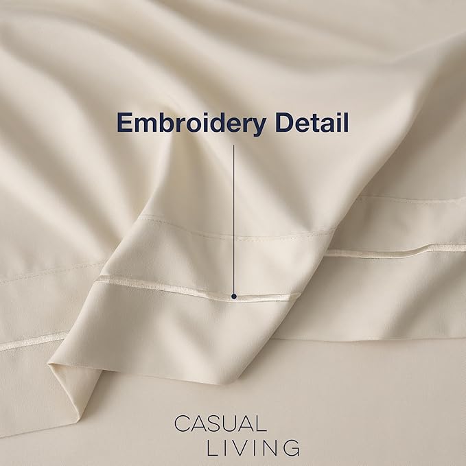 CASUAL LIVING Cal King Sheets 4 Piece Set with 2 Pillowcases, Soft Microfiber Hypoallergenic Washable Deep Pocket Lightweight Bedding Elasticized, California King Sheet Sets, Beige