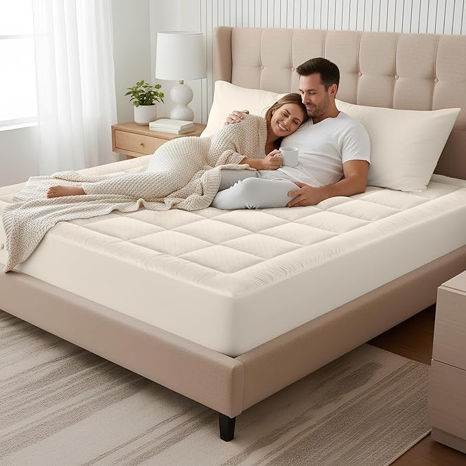 OLANLY Twin Quilted Fitted Mattress Pad – Soft Pillow Top Mattress Topper, Down Alternative Fill, Cooling Comfort Breathable Mattress Cover, Machine Washable Deep Pocket Mattress Protector, Ivory