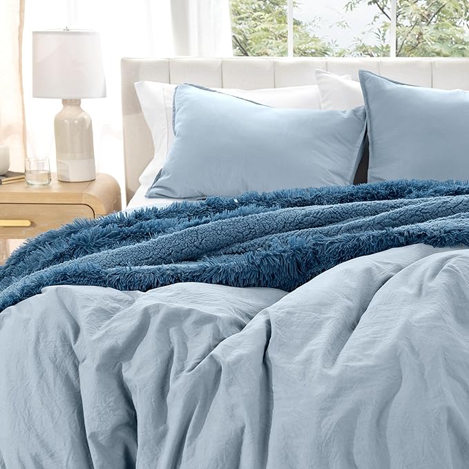 Bare Home Microfiber Duvet Cover Set - Ultra Soft Washed Microfiber - Full Size - Linen-Like Look - Easy Care - Breathable Fabric - Our Softest Duvet Cover Set (Full, Dusty Blue)