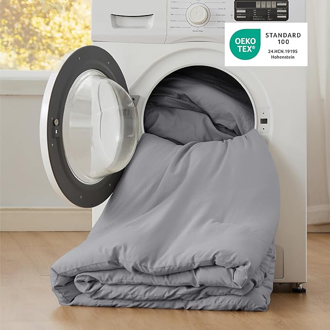 Bedsure Queen Size Comforter Set, Grey Soft Prewashed Bedding for All Seasons, 3 Pieces GentleSoft™️ Warm Down Alternative Bed Set, 1 Lightweight Comforter (90"x90") and 2 Pillowcases (20"x26")