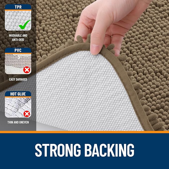 OLANLY Bathroom Rugs 70x46, Extra Soft Absorbent Chenille Bath Rugs, Rubber Backing Quick Dry, Machine Washable Bath Mats for Bathroom Floor, Tub and Shower, Home Decor Accessories, Tan