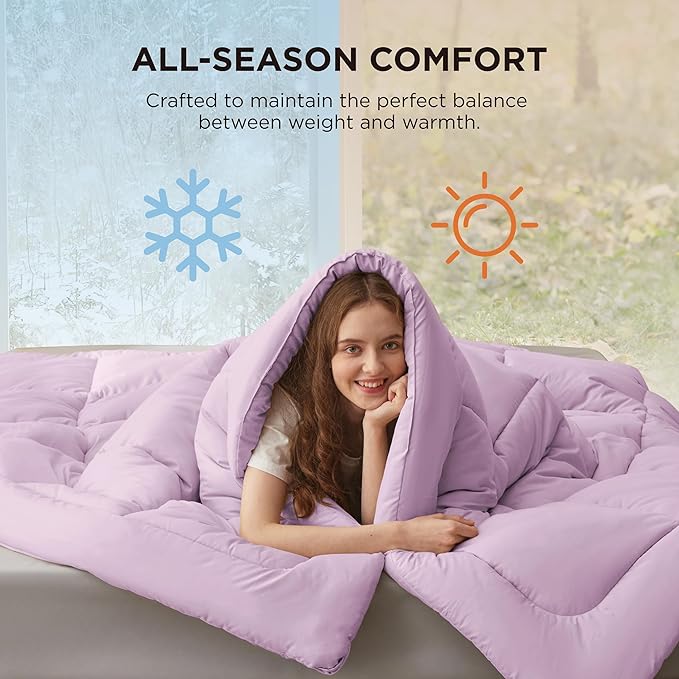 Bedsure Comforter Duvet Insert - Quilted Comforters King Size, All Season Duvet, GentleSoft Down Alternative Bedding, with 8 Tabs, Gifts for Women/Men, Light Purple, King 90 x 102 Inches