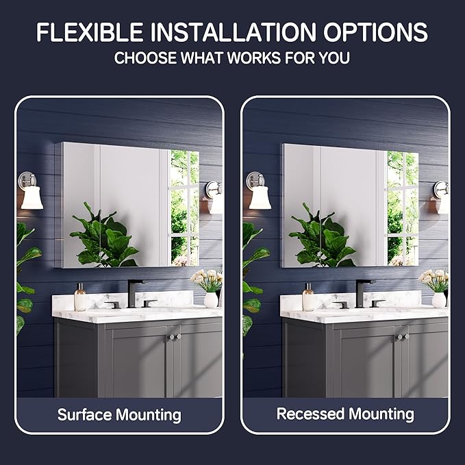 Medicine Cabinet 40" x 30", Bathroom Medicine Cabinet with Mirror, Recessed Medicine Cabinets with Adjustable Shelves, Soft-Closing Door, and Aluminum Alloy Frame - Reverse Installation, Silver