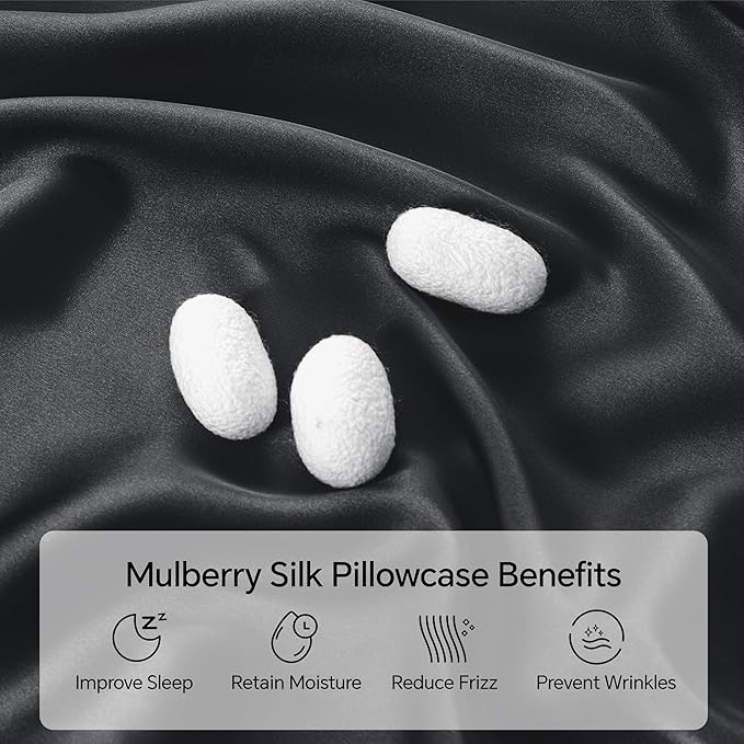 INFIIXSO Mulberry Silk Pillow Case King Size, Silk Pillowcase with Hidden Zipper 20"x36", Extraordinary Smooth and Soft Pillow Cases for Hair and Skin(Black, 1 Pack)