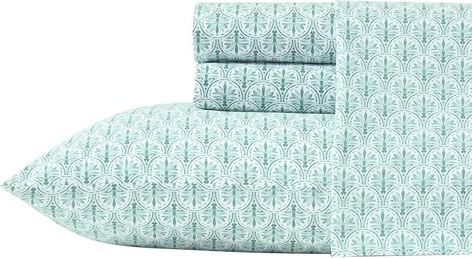 Tommy Bahama - King Sheet Set, Super Soft Cotton Percale Bedding with Matching Shams, Tropical Bedding Set, Oeko-Tex Certified (Coastal Batik Green, King)