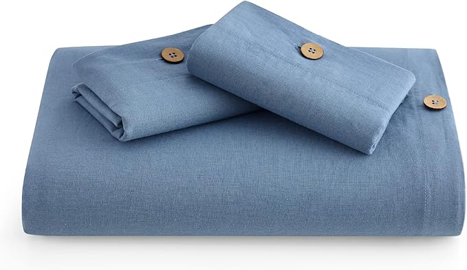 Bedsure Linen Duvet Cover King Size - Linen Cotton Blend Bedding Set, Soft & Cozy, 3 Pieces, 1 Duvet Cover 104x90 and 2 Pillowcases, Foggy Blue Color Cooling Bedding, Comforter Sold Separately