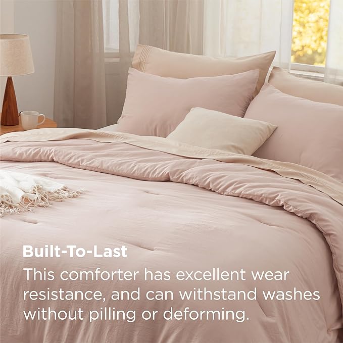Bedsure King Size Comforter Set, Light Pink Soft Prewashed Bedding for All Seasons, 3 Pieces GentleSoft™ Warm Down Alternative Bed Set, 1 Lightweight Comforter (104"x90") and 2 Pillowcases (20"x36")