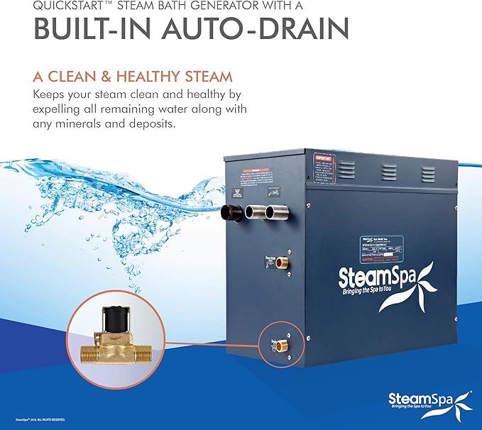 STEAMSPA 10.5kW Steam Sauna Generator Sentry Series 240V Steam Generator with Touch Screen, Steamhead, Built-in Steam Shower Auto Drain, ACU Quickstart Steam Bath Generator (Brushed Nickel)