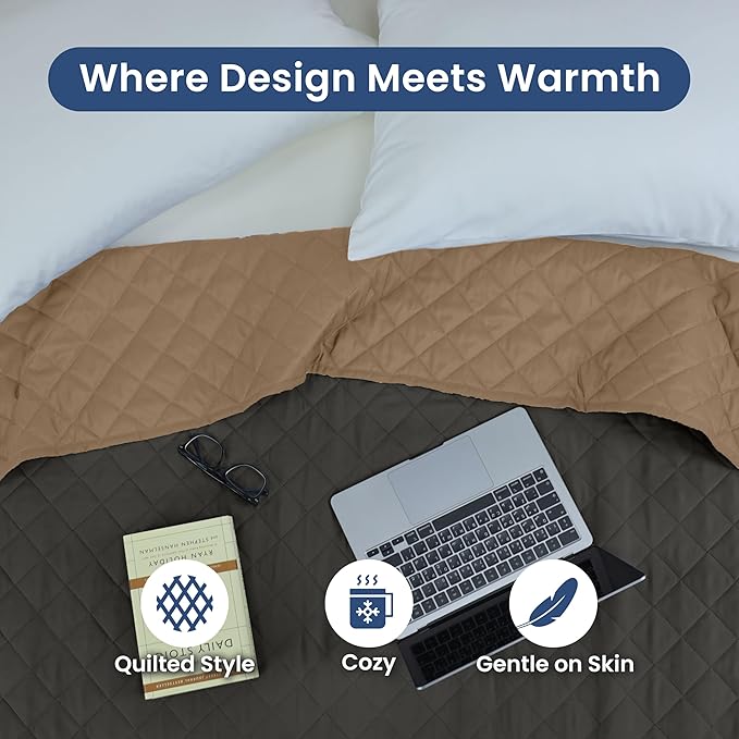 Martex Reversible Coverlet – Twin Bed Quilt – Lightweight Twin Size Bedding – Durable Quilts for Bed – Soft - Easy Care Bedding – Graphite/Khaki