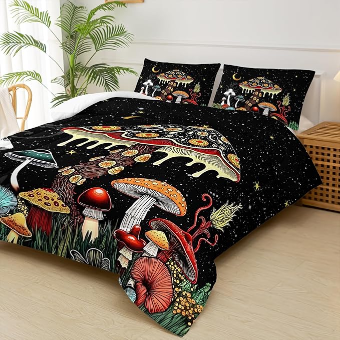 Mushroom Comforter King Bed Set，King Size Mushroom Bedding Set，with 1 Comforter with 2 Pillow Case