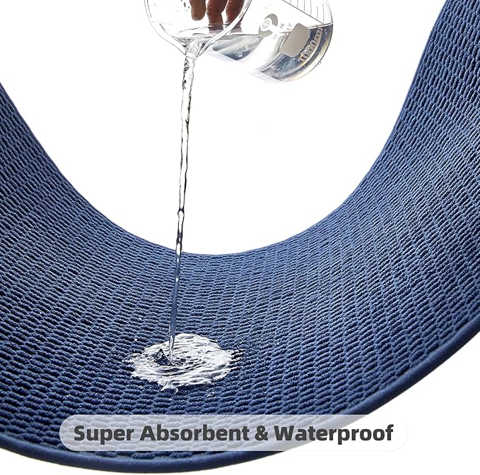 Toilet Rug, Thin Toilet Rugs U Shaped Washable Non Slip Absorbent Quick Dry Low Pile Toilet Mat, Navy Blue 20"x24" U Shape