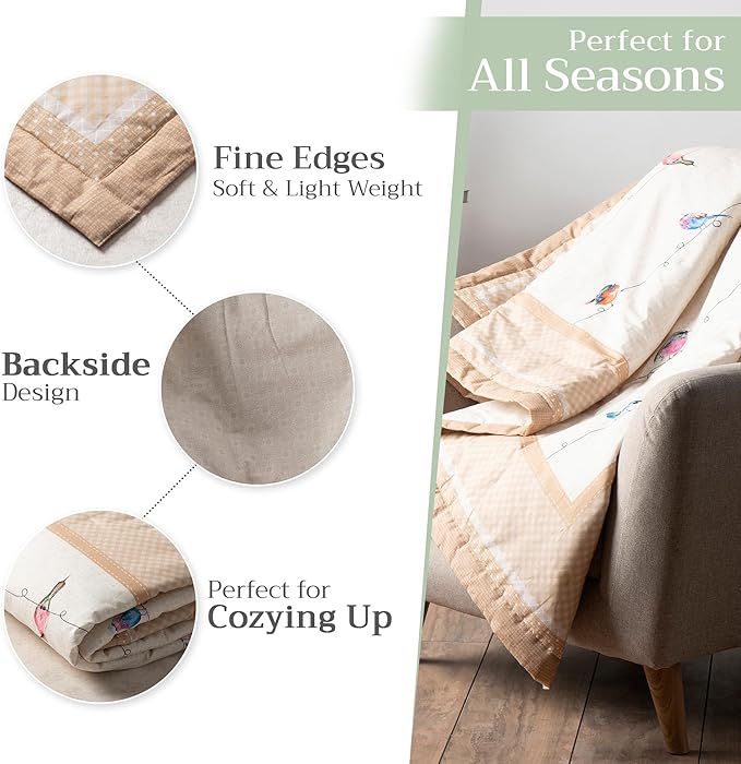Maison d' Hermine Throw Blanket for Couch Lightweight Soft Warm Breathable Cotton Throw Blankets for Bed Girls Boys Women Men Gifts Sofa Travel Living Room Chair Bedding (50"x60", Birdies On Wire)