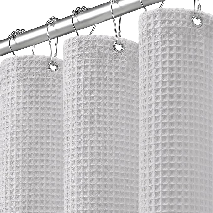 Waffle Weave Shower Curtain - Light Grey Cotton Fabric Texture Heavyweight Shower Curtain for Bathroom,Washable,72Wx90L