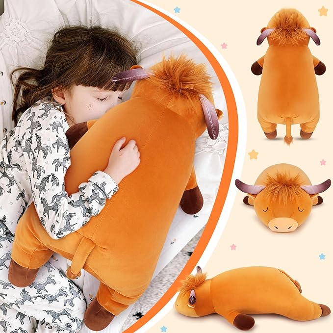 Auspicious beginning 30'' Giant Highland Cow Plush Stuffed Animal-Cute Highland Co Plush Body Pillow Plushies, Large Sleeping Soft Stuffed Animal Big Plushie Toy, Birthday Gifts for Kids Girls Boys