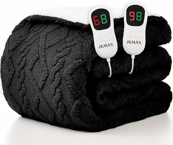 Heated Electric Blanket Queen Size-84"x90" Heating Blanket with 10 Heating Levels & 5 Time Settings Over-Heat Protection，Winter Warmer for Adults with ETL Certification（Black）