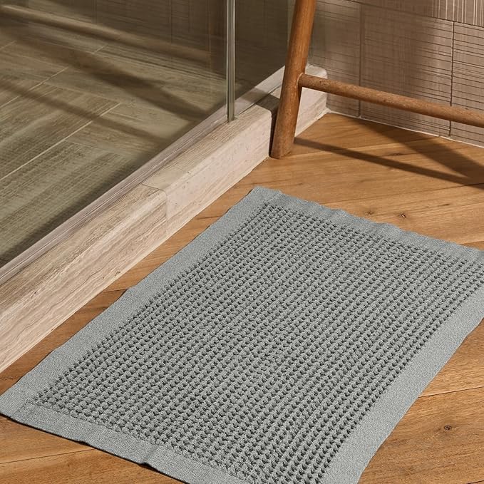 ONSEN Supima Cotton Waffle Bath Mat – Bathroom Rug, Washable Rug, Bathroom Floor Mat – Ultra-Absorbent, Quick-Dry, Soft & Durable Luxury Cotton - Cinder Grey, 20x30 in