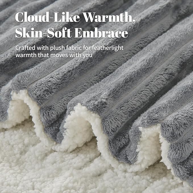 Electric Heated Blanket Queen Size Dual Control - 84"x90" Fast Heating Bed Blankets with 6 Heating Levels & 10 Hours Auto Off, Soft Ribbed Flannel, Over-Heat Protection ETL, Light Gray
